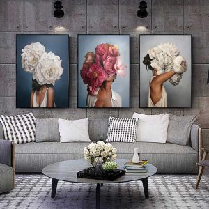 Flowers Feathers Woman Abstract Canvas Painting Wall Art Picture Cuadros Posters and Prints Painting for Living Room Home Decor