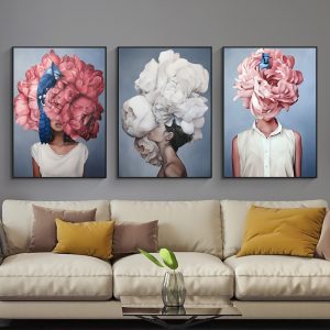 Flowers Feathers Woman Abstract Canvas Painting Wall Art Print Poster Picture Decorative Painting Living Room Home Decoration