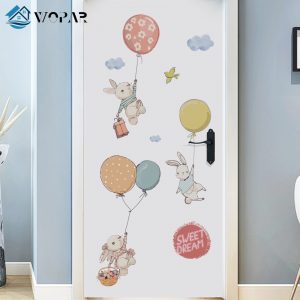 Flying Rabbit Cartoon Wall Stickers for Baby Rooms Door Decoration Stickers Child Room Decor Waterproof Vinyl Wall Decal Kawaii