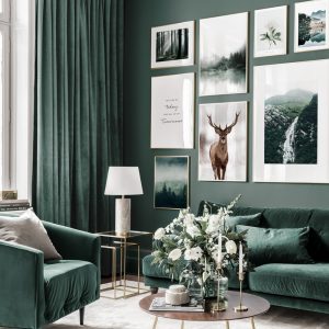 Forest Canvas Sonnenaufgang im Wald Posters Nordic Style Landscape Waterfall Wall Art Print Painting deer Decorative Pictures