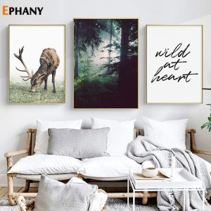 Forest Landscape Canvas Poster Nordic Style Wild Deer Wall Art Print Painting Decoration Picture Scandinavian Home Decor