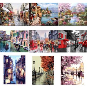 Framed DIY Oil Painting By Numbers Landscape Kit Paint On Canvas Modern Wall Art Picture By Numbers For Living Room Home Decor