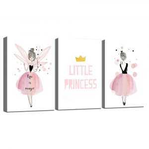 Framed Pink Nursery Wall Art Poster Print Fairy Quote Little Princess Girl Bedroom Decoration Picture Kids Room Canvas Painting