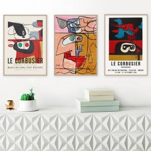 French Le Corbusier Exhibition Poster Vintage Autrement Que Sur Terre Prints Modern Mid Century Abstract Canvas Painting Decor