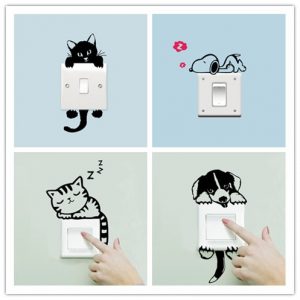 Funny Black Sleeping Cat Dog Switch Wall Stickers Home Decor Living Room Bedroom Parlor Decoration Vinyl Decals Diy Mural Art