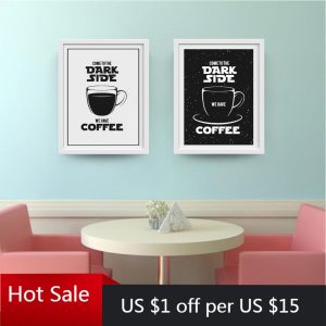 Funny Coffee Quote Print Vintage Illustration Star Wars Poster Coffee Shop Art Picture Canvas Painting Cafe Kitchen Wall Decor R