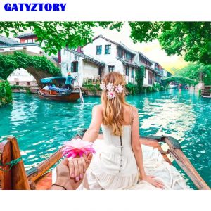 GATYZTORY Picture Frame DIY Painting By Numbers Romantic Kit Canvas Painting Wall Art Picture Coloring By Numbers For Home Decor