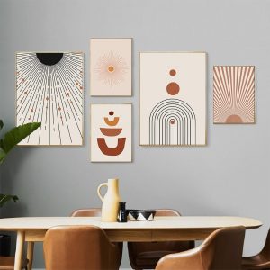 Geometric Poster Abstract Art Print Sun Illustration Canvas Paintings Boho Wall Art Pictures Mid Century Modern Home Decor