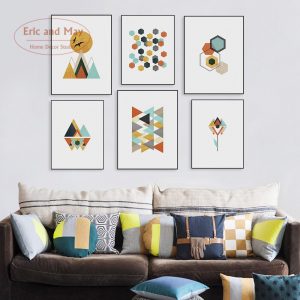 Geometric Sunrise And Mountain Nordic Canvas Prints Modern Painting Posters Wall Art Pictures For Living Room Decoration
