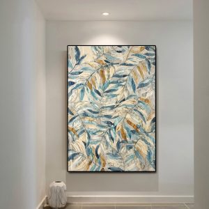 Gold and Blue Leaves Canvas Wall Art Modern Living room Bedroom Decor Canvas Prints Decoration Pictures Posters Prints no frame