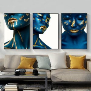 Golden Blue Girls Posters and Prints Makeup Women Canvas Painting Nordic Wall Art Picture Cuadros for Living Room Home Decor