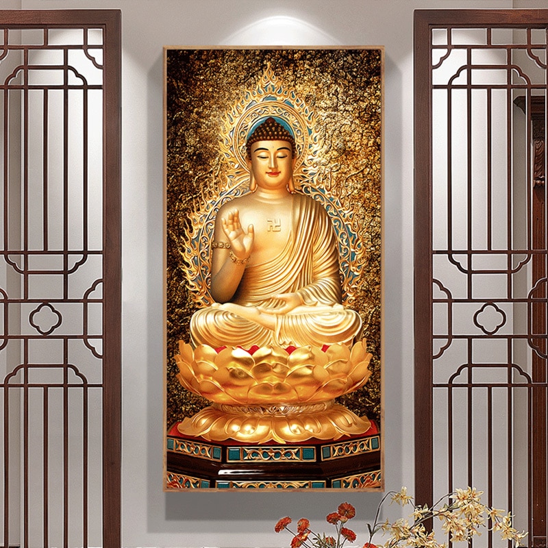 Wallpaper Mart Lord Buddha Religious Wallpaper Sticker For Room Home office  Wall Decor (Size 36x48 Inch)