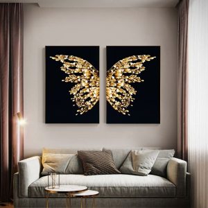 Golden Butterfly Geometric abstract painting canvas minimalism poster Wall Art Modern print picture for home and living room