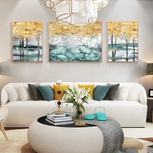Golden Forest Landscape Wall Art Canvas Abstract Painting Nordic Posters and Prints Wall Pictures for living Room Home Decor