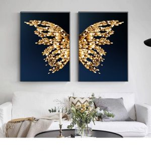 Golden butterfly hanging painting light luxury modern minimalist abstract restaurant sofa background wall canvas painting