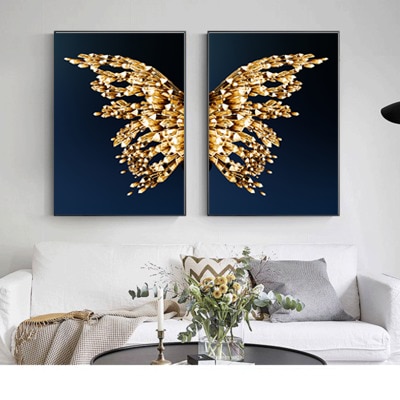 Abstract Black and White Wall Art Painting With Gold Painting on the Wall  Minimalism Interior Painting Art in the Living Room Butterfly 