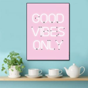 Good Vibes Only Quote Print Neon Lights Sign Inspirational Poster Pink Positive Quotes Art Wall Art Canvas Painting Home Decor