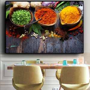 Grains Spices Peppers Kitchen Canvas Painting Wall Art Pictures Painting Wall Art for Living Room Home Decor (No Frame)