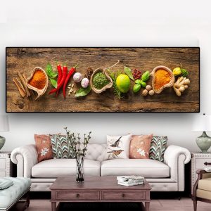 Grains Spices Spoon Peppers Kitchen Canvas Painting Cuadros Scandinavian Posters and Prints Wall Art Food Picture Living Room