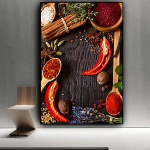 Grains Spices Spoon Peppers Kitchen Canvas Painting Wall Art Pictures Painting Wall Art for Living Room Home Decor (No Frame)