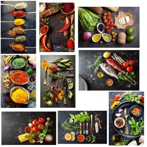 Grains Spices Spoon Vegetable Cooking Food Fruit Kitchen Canvas Painting Wall Art Painting for Living Room Home Decor (No Frame)
