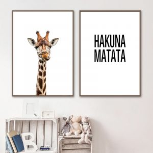 HAKUNA MATATA Baby Nursery Wall Art Canvas Posters An Prints Giraffe Cute Animal Oil Painting for Kids Room Decoration No Frame