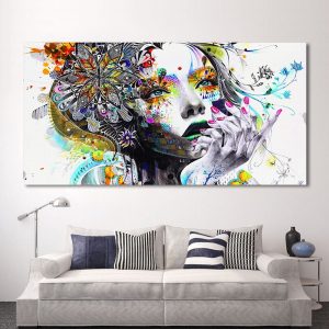 Modern Canvas Art Girl With FLowers Wall Pictures For Living Room Modular Pictures Home Decor Frameless