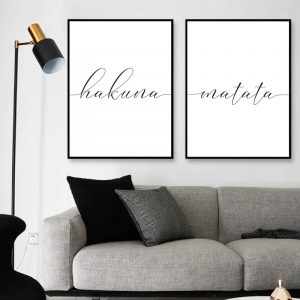 Hakuna Matata Sign Print Motivational Quote Black White Wall Picture Inspirational Poster Funny Wall Art Canvas Painting Decor