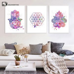 Hamsa Life of Flower Yoga Canvas Art Poster Abstract Decorative Print Wall Painting Decoration Picture Nordic Modern Room Decor