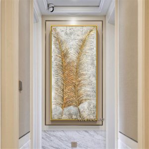 Hand Painted Abstract Golden Feather Oil Painting On Canvas Handmade Abstract Modern Canvas Wall Art For Living Room Home Decor