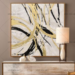Handmade 1 piece golden Circles modern contemporary abstract oil painting on canvas wall art pictures for living room home decor