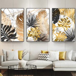 High Quality Print Nordic Plants Golden Leaf Canvas Painting Posters Print Wall Art Picture Cuadros for Living Room Home Decor