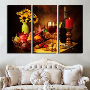Home Wall Decor Print Painting On Canvas art  3 Panel Reto Abstract Wine Grape Fruit Vintage art For Kitchen Wall Art Picture