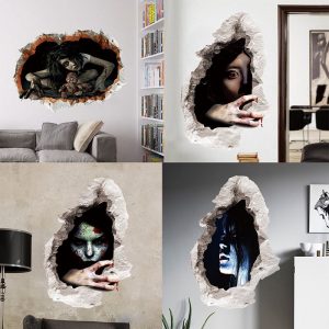 Horrible Bloody Women Wall Stickers For Halloween Festival Home Decoration 3d Vivid Broken Hole Mural Art Diy Pvc Decals