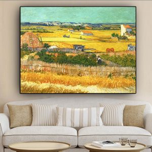 Impressionist Van Gogh Harvest at La Crau Landscape Oil Painting on Canvas Posters Prints Wall Picture for Living Room Cuadros