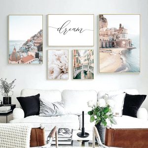 Italy Amalfi Coast Flower Poster Nature Landscape Print Sea Beach Dream Quote Canvas Art Painting Seascape Picture Wall Decor