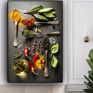 Kitchen Canvas Paintings Grains Spices Spoon Peppers Posters and Print Wall Art Scandinavian Cuadros Kitchen Wall Decals