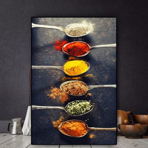Kitchen Grains Spices Peppers Spoon Scandinavian Canvas Painting Pictures Wall Art for Living Room Home Decor (No Frame)