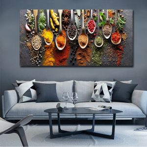 Kitchen Grains Spices Spoon Peppers  Canvas Painting  Scandinavian Posters and Prints Wall Art Food Picture Living Room Decorate