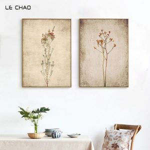 LECHAO Minimalist Vintage Plants Art Canvas Painting Nordic Botanical Poster and Print Wall Pictures for Living Room Home Decor