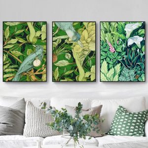 Laeacco Green Plant Canvas Painting Tropical Plant Leaf Poster and Print Nordic Wall Art Pictures for Living Room Home Decor