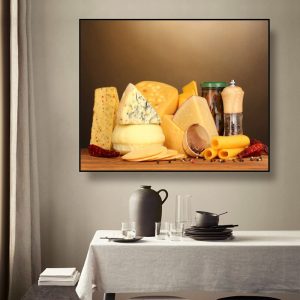 Laeacco Kitchen Cheese Still Life Canvas Painting Calligraphy Posters Prints For Dining room Wall Pictures Home Art Decor