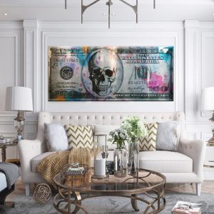 Large Dollar Bill Skull Canvas Painting Graffiti Canvas Art Print Painting Poster Wall Picture For Living Room Office Home Decor