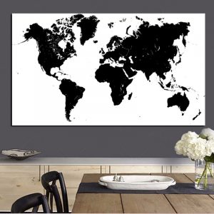 Large Size Abstract Black and White World Map Modern Painting on Canvas Poster Print Wall Art Picture for Living Room