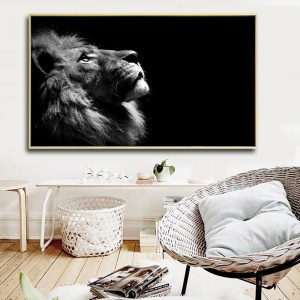 Large Size Black and White Lion Painting Canvas Print Poster Wall Pictures For Living Room Modern Decoration Animal Pictures