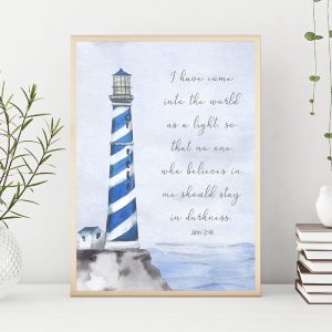 Lighthouse Print Bible Verse Inspirational Quote Canvas Painting Beach Nautical Decor Christian Wall Art Poster Decoration