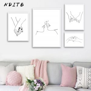 Line Drawing Kiss Handholding Canvas Poster Abstract Wall Art Painting Print Minimalist Nordic Decoration Picture Home Decor