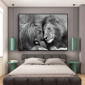 Lions Head to Head Black and White Canvas Art Painting Posters and Prints Scandinavian Cuadros Wall Art Picture for Living Room