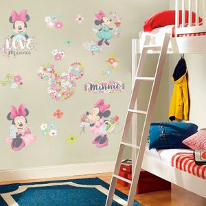 Lovely Disney Minie Mouse With Flower PVC Wall Stickers For Girls Room Party Decor Poster Cartoon Wall Mural Art Diy Home Decals