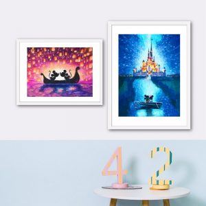 Lovely Poster Mouse Oil Painting Castle Print Romantic Love Canvas Painting Picture Cartoon Nursery Wall Art Decor